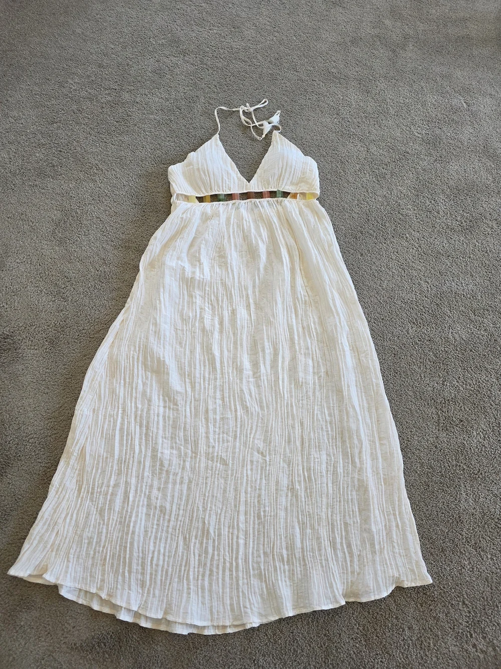 Anne Cole White Linen Halter Maxi Beach Cover Up Dress with Cutout Jewel Waist - Picture 2 of 8